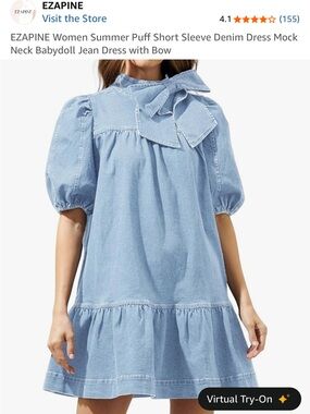 Light Wash Denim soft  Dress with Bow